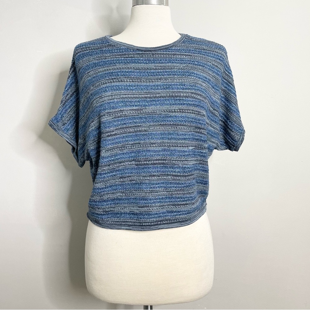 MNG SUIT Wool Blend Striped Dolman Short Sleeve Cropped Knit Blouse Top